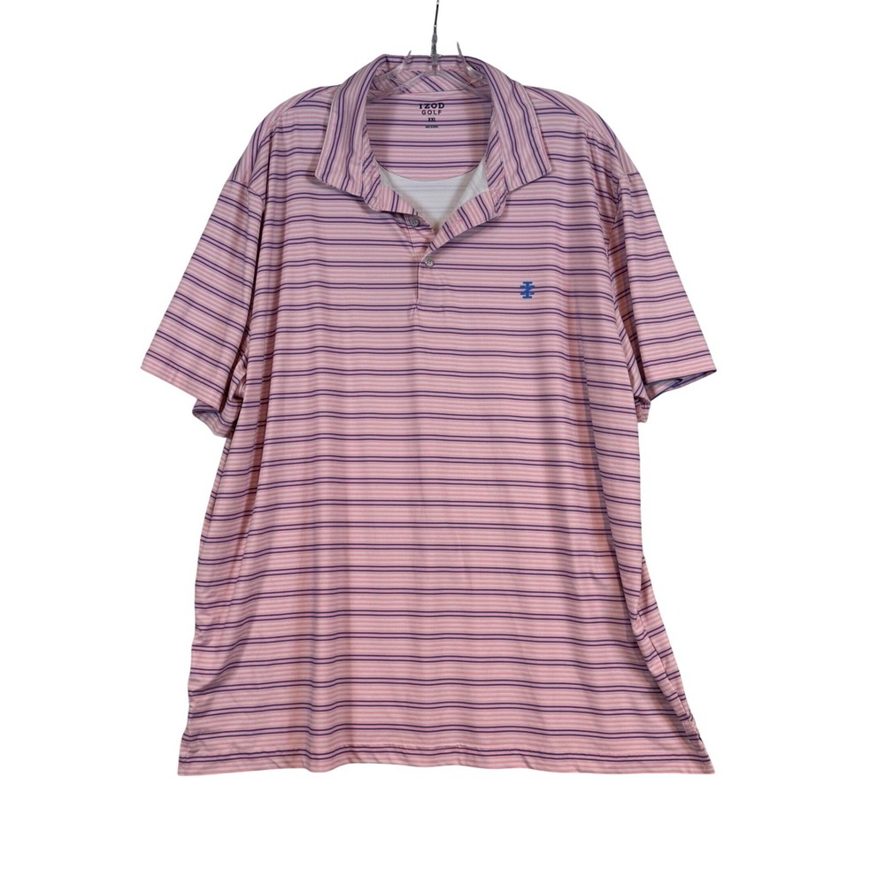IZOD Golf Mens XXL Pink Blue Striped Performance Short Sleeve Polo Shirt Preppy